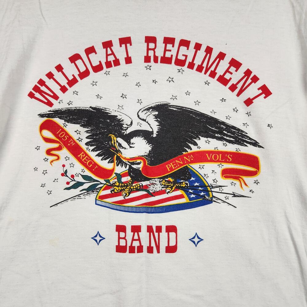 Vintage Wildcat Regiment Band Shirt Mens Large White USA Eagle Shield Banner Y2k